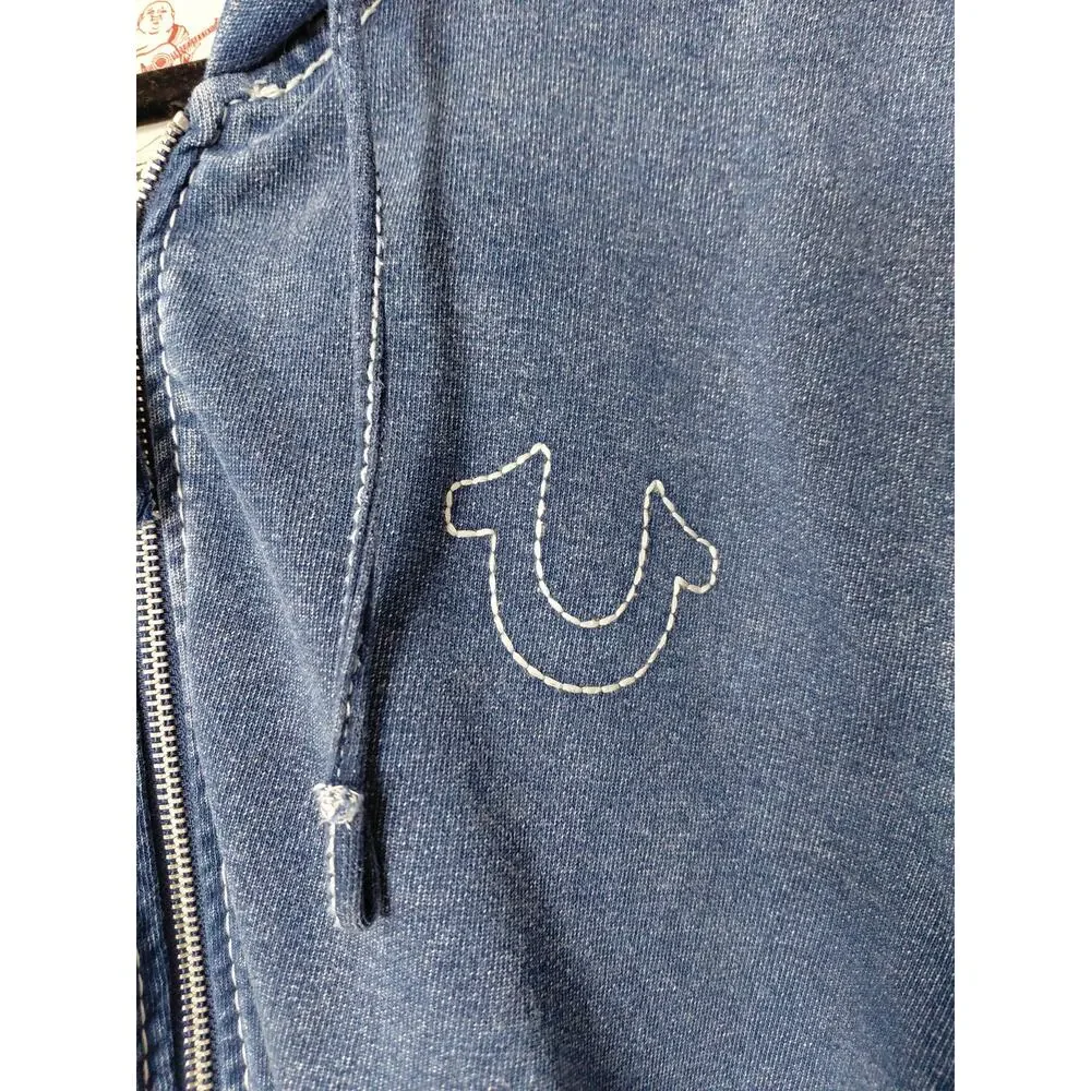 True Religion Blue Knit Full Zip Hoodie Graphic Sweatshirt Men Size XL